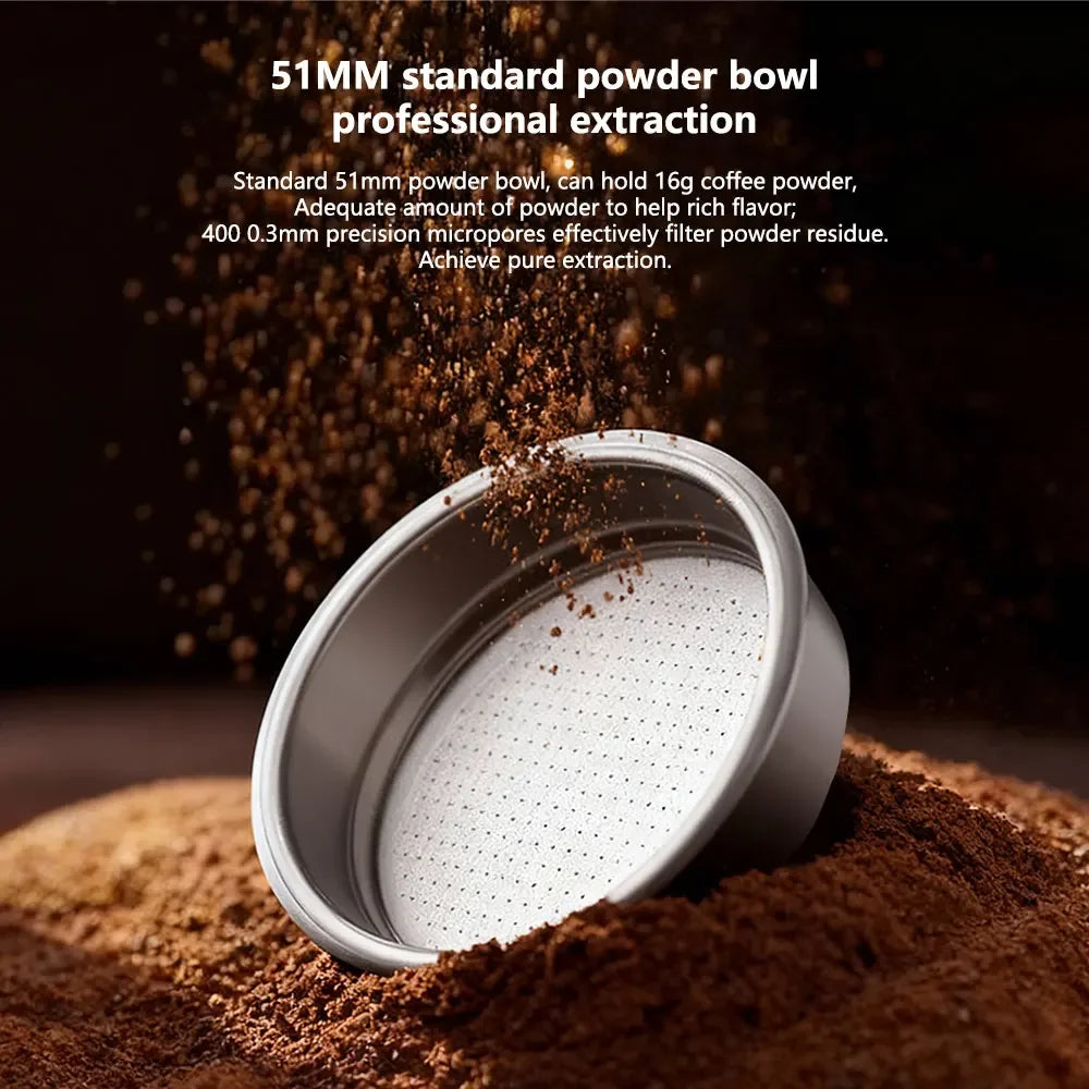 PressGo™ 51mm Stainless Steel Coffee Filter Basket Coffee Powder Bowl